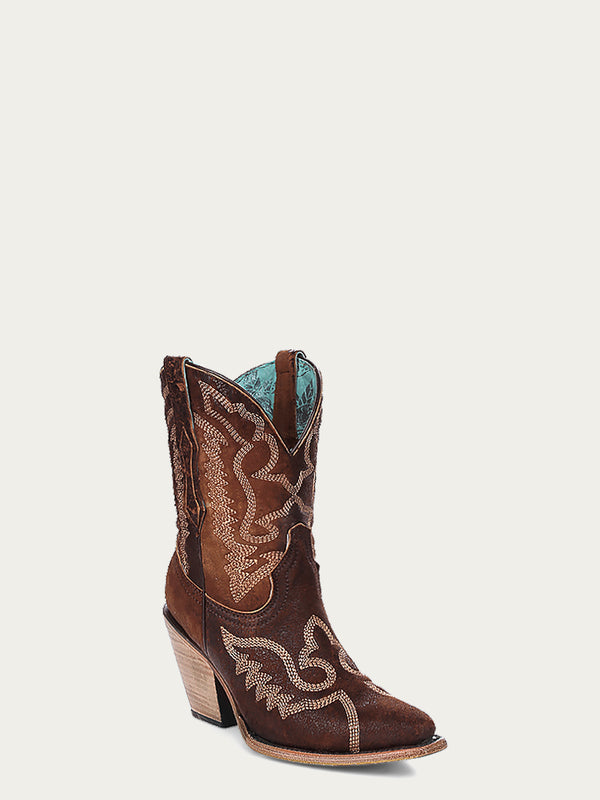 corral boots Z5272 - WOMEN'S EMBROIDERY BROWN LAMB POINTED TOE COWBOY ANKLE BOOT