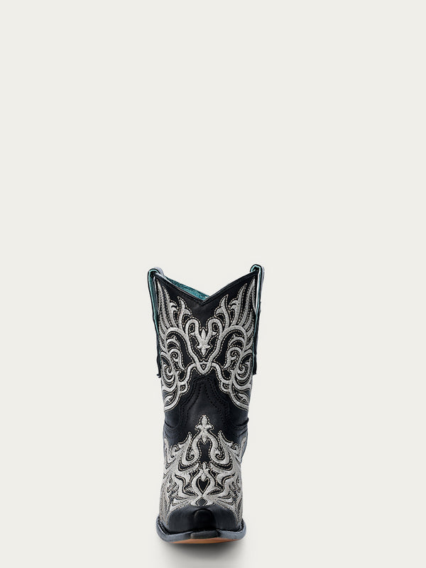 Corral Boots Z5305 - WOMEN'S WHITE EMBROIDERY BLACK ANKLE SNIP TOE COWBOY BOOT