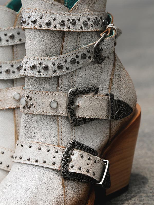 Corral Boots Z5311 - WOMEN'S HARNESS AND STUDS WHITE ANKLE POINTED TOE COWBOY BOOT
