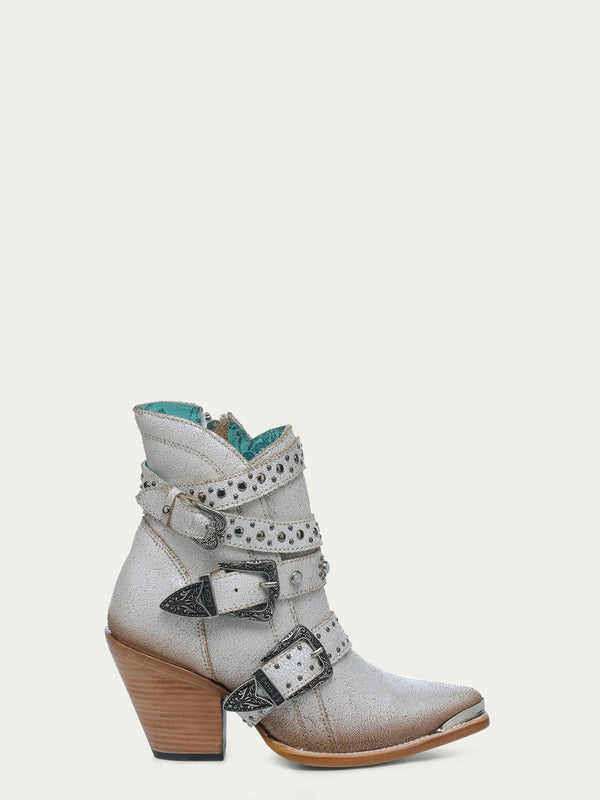 Corral Boots Z5311 - WOMEN'S HARNESS AND STUDS WHITE ANKLE POINTED TOE COWBOY BOOT
