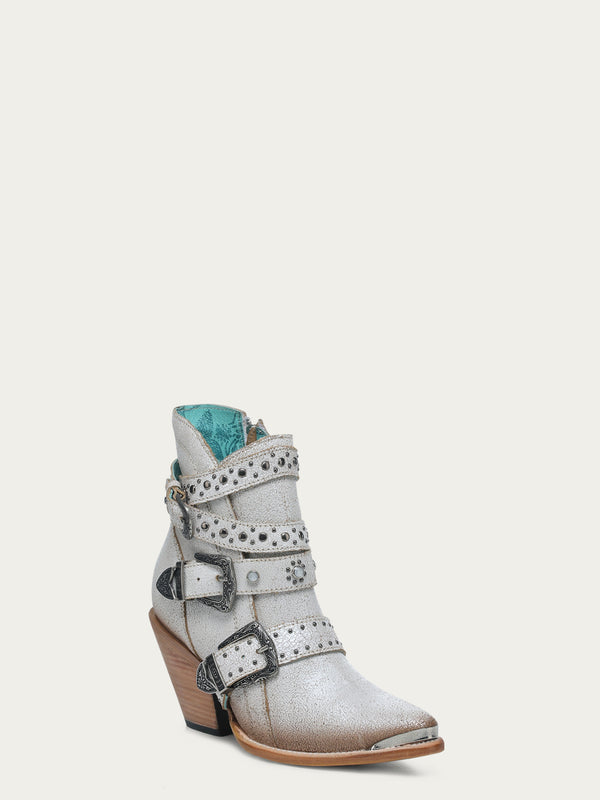 corral boots Z5311 - WOMEN'S HARNESS AND STUDS WHITE ANKLE POINTED TOE COWBOY BOOT