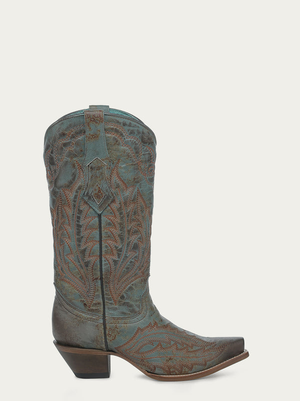 Corral Boots Z5345 - WOMEN'S EMBROIDERY VINTAGE WORN FINISH TURQUOISE SNIP TOE GOAT COWBOY BOOT