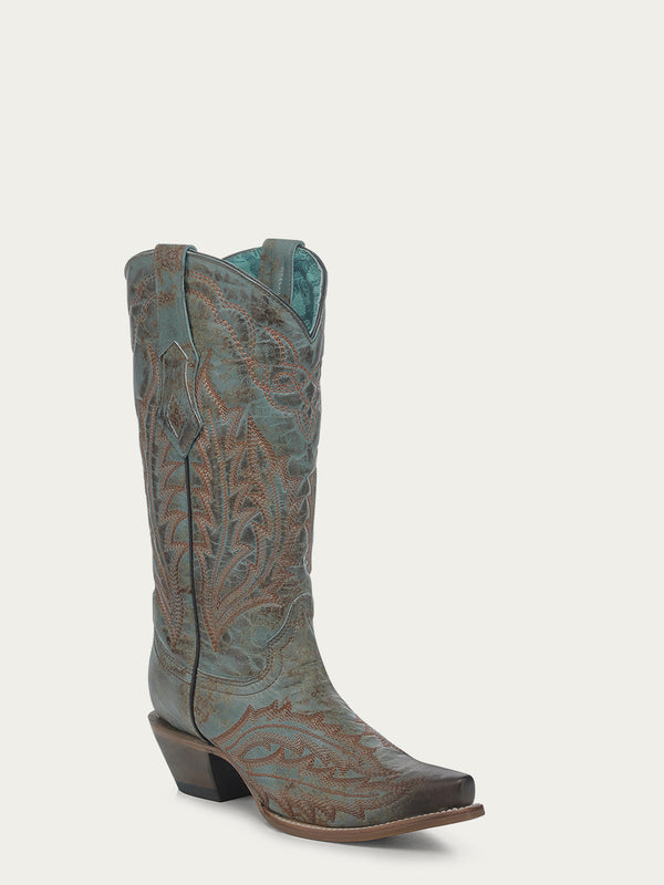corral boots Z5345 - WOMEN'S EMBROIDERY VINTAGE WORN FINISH TURQUOISE SNIP TOE GOAT COWBOY BOOT