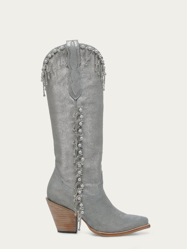 Corral Boots Z5378 - WOMEN'S CRYSTALS AND FALSE PEARLS TALL TOP SILVER POINTED TOE COWBOY BOOT