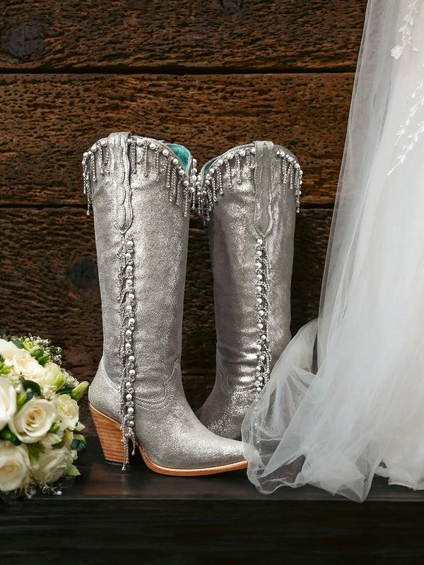 Corral Boots Z5378 - WOMEN'S CRYSTALS AND FALSE PEARLS TALL TOP SILVER POINTED TOE COWBOY BOOT