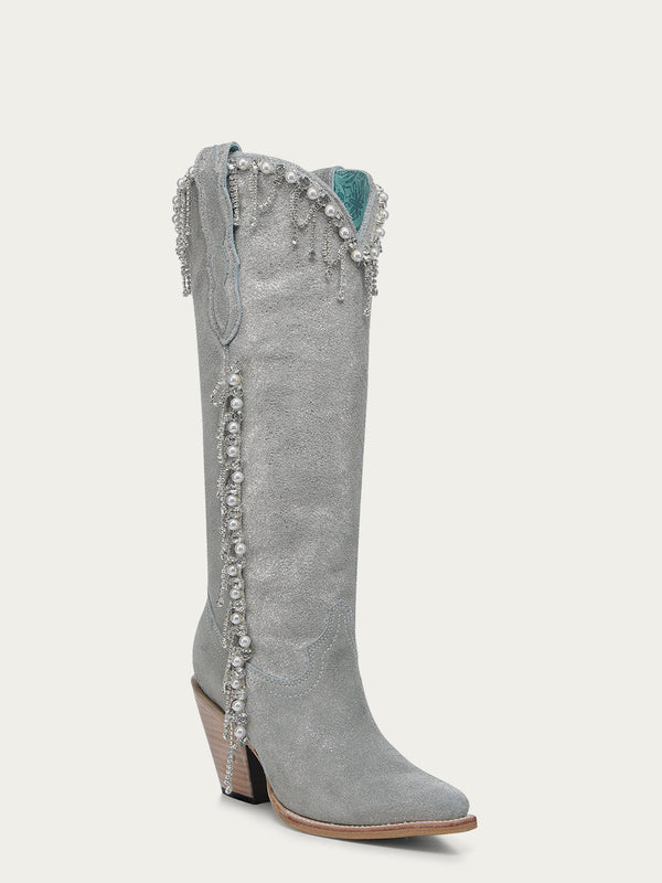 corral boots Z5378 - WOMEN'S CRYSTALS AND FALSE PEARLS TALL TOP SILVER POINTED TOE COWBOY BOOT