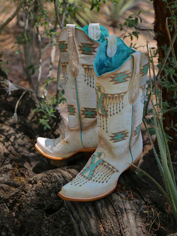 Corral Boots Z5410 - WOMEN'S WOVEN EAGLE TURQUOISE EMBROIDERY SNIP TOE COWBOY BOOT