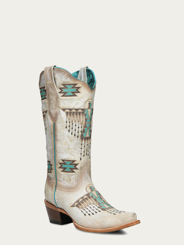 corral boots Z5410 - WOMEN'S WOVEN EAGLE TURQUOISE EMBROIDERY SNIP TOE COWBOY BOOT