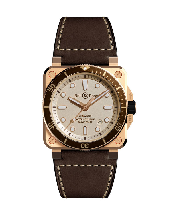 cortina Bell & Ross BR 03-92 Diver White Bronze 42mm Bronze Case White Dial Brown Leather Strap