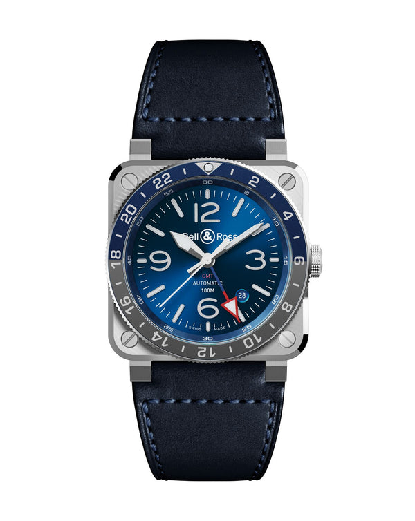 cortina Bell & Ross BR 03-93 GMT Blue 42mm Steel Case Blue Dial Blue Leather Strap