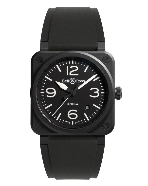 cortina Bell & Ross BR 03 BLACK MATTE 41mm Black Ceramic Case Black Dial Black Rubber Strap