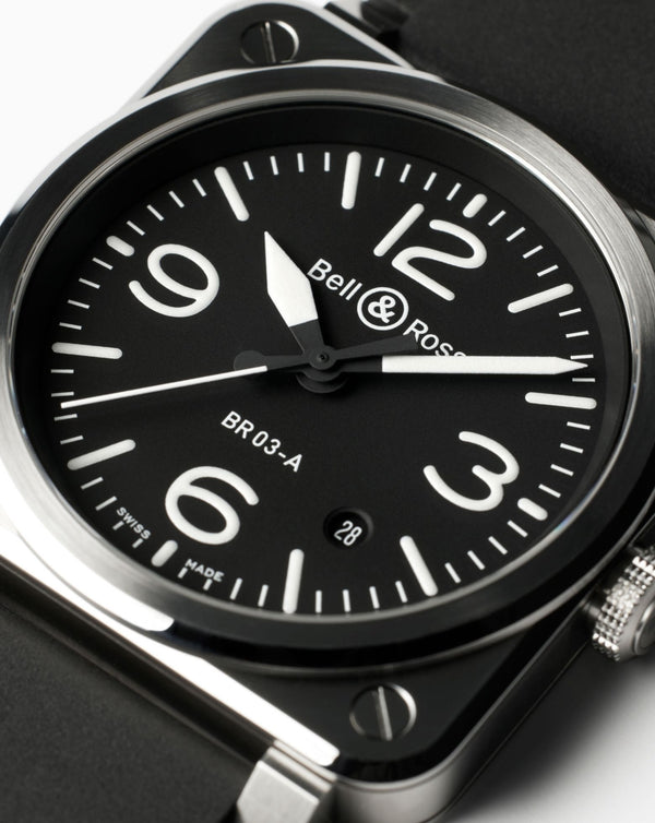Cortina Bell & Ross BR 03 BLACK STEEL 41mm Satin-Polished Steel Case Black Dial Black Rubber Strap