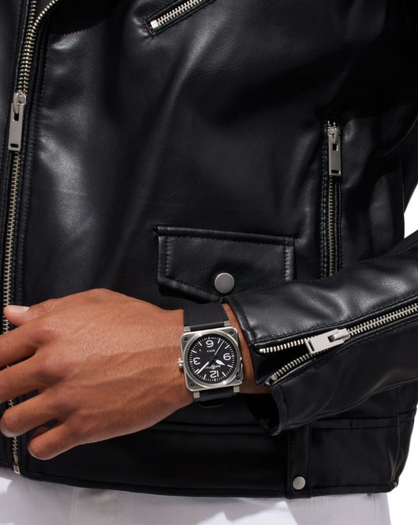 Cortina Bell & Ross BR 03 BLACK STEEL 41mm Satin-Polished Steel Case Black Dial Black Rubber Strap