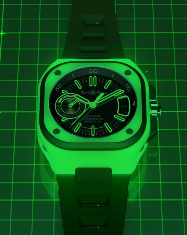 Cortina Bell & Ross BR-X5 GREEN LUM 41mm Multi-component Case Matt Black Dial Black Rubber Strap