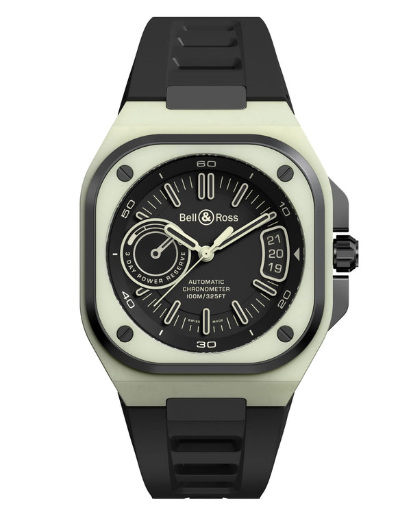 cortina Bell & Ross BR-X5 GREEN LUM 41mm Multi-component Case Matt black Dial Black Rubber Strap