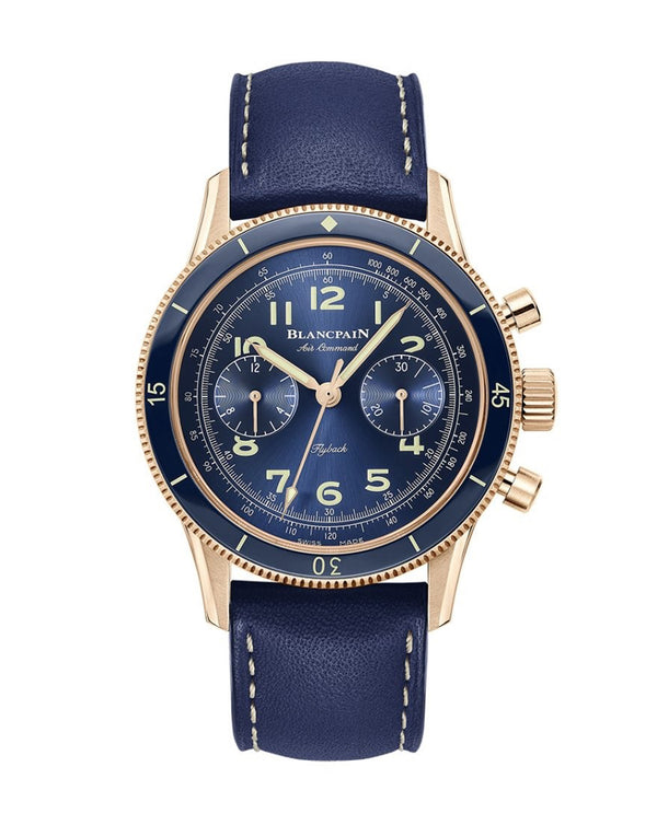cortina Blancpain Air Command 42.5mm Red Gold Case Blue Dial Blue Leather Strap