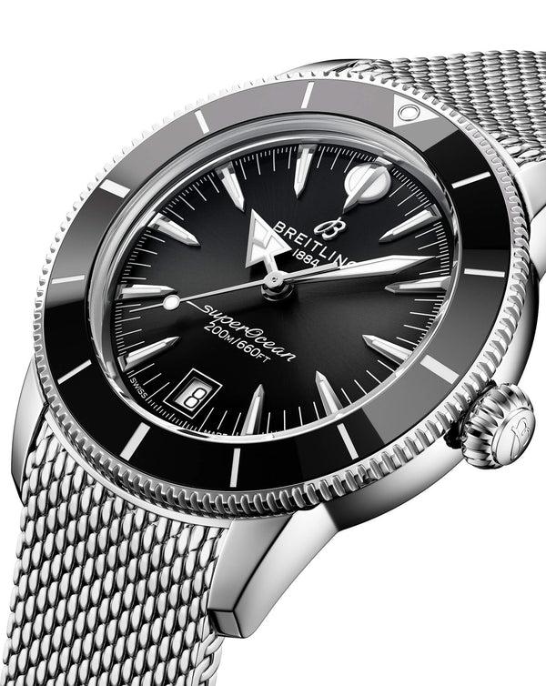 Cortina Breitling Superocean Heritage B31 Automatic 40mm Steel Case Black Dial Steel Mesh Bracelet