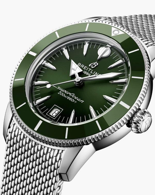 Cortina Breitling Superocean Heritage B31 Automatic 40mm Steel Case Green Dial Steel Mesh Bracelet