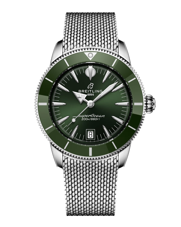 cortina Breitling Superocean Heritage B31 Automatic 40mm Steel Case Green Dial Steel Mesh Bracelet