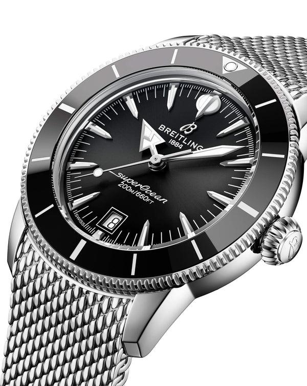 Cortina Breitling Superocean Heritage B31 Automatic 42mm Steel Case Black Dial Steel Mesh Bracelet