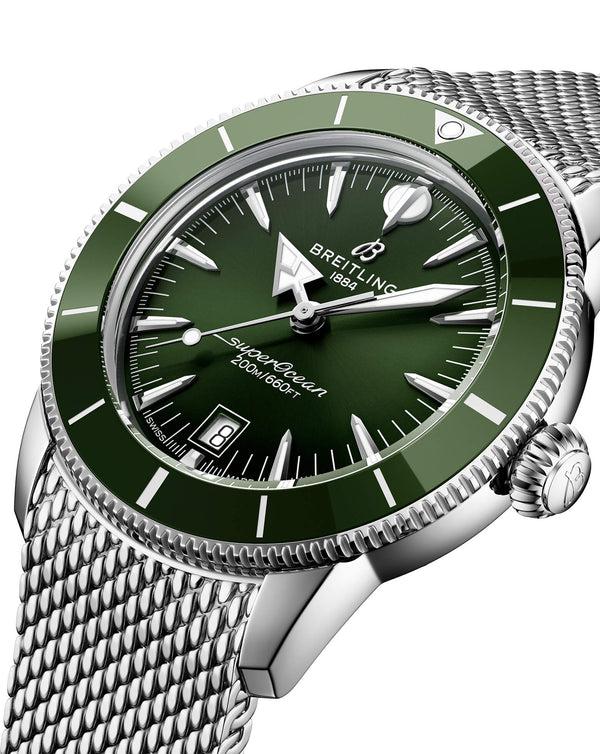 Cortina Breitling Superocean Heritage B31 Automatic 42mm Steel Case Green Dial Steel Mesh Bracelet