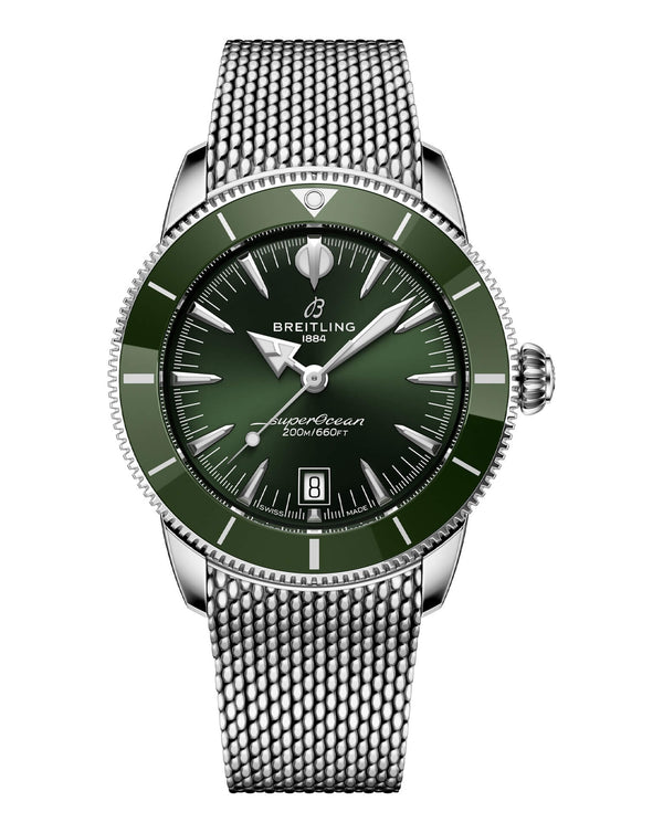 cortina Breitling Superocean Heritage B31 Automatic 42mm Steel Case Green Dial Steel Mesh Bracelet