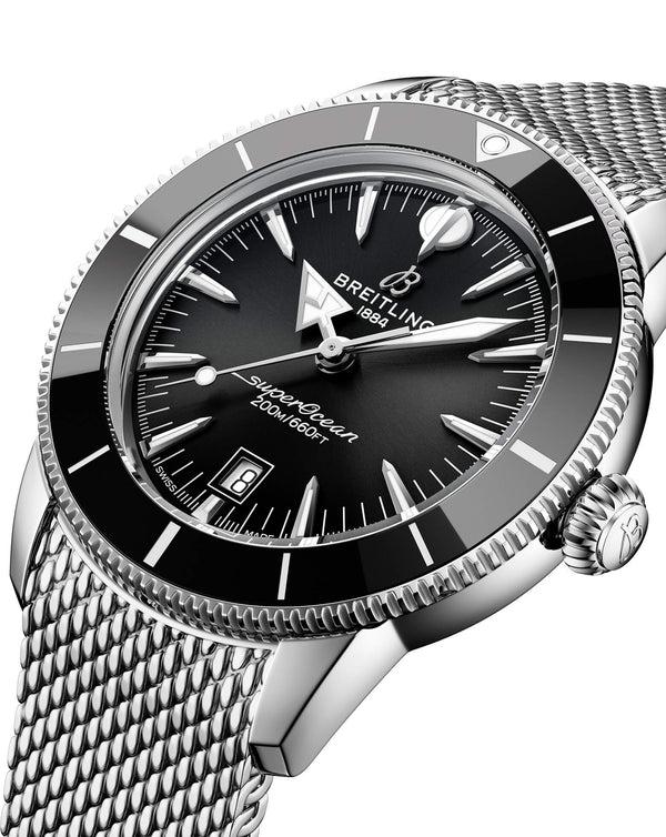 Cortina Breitling Superocean Heritage B31 Automatic 44mm Steel Case Black Dial Steel Mesh Bracelet