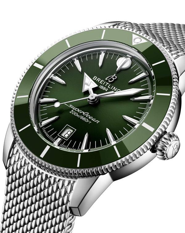 Cortina Breitling Superocean Heritage B31 Automatic 44mm Steel Case Green Dial Steel Mesh Bracelet