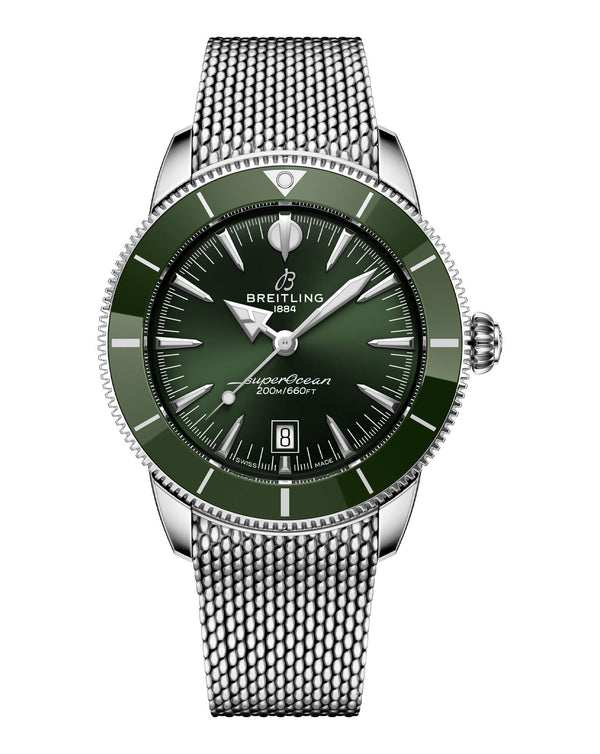 cortina Breitling Superocean Heritage B31 Automatic 44mm Steel Case Green Dial Steel Mesh Bracelet