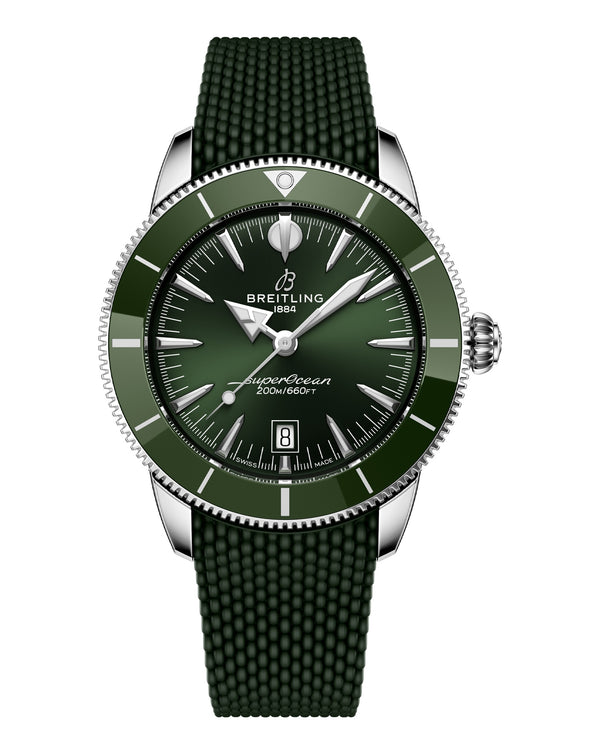 cortina Breitling Superocean Heritage B31 Automatic 44mm Steel Case Green Dial Rubber Deployant Buckle