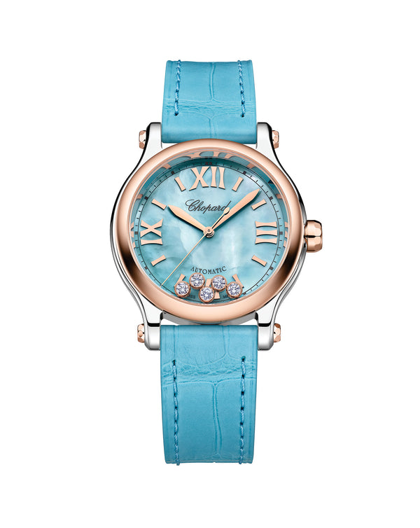 cortina Chopard Happy Sport 33mm Turquoise textured Mother-of-Pearl Dial Alligator strap