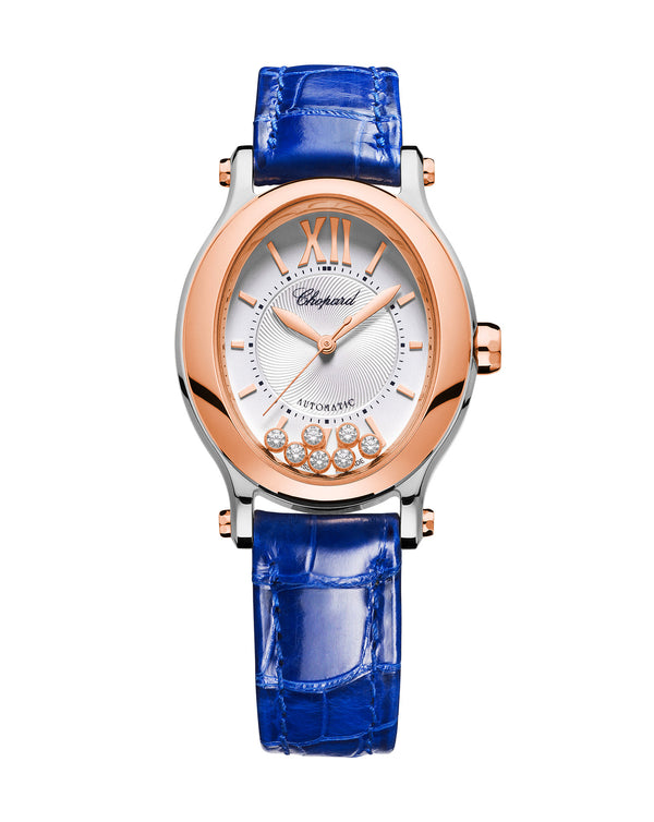 cortina Chopard Happy Sport Auto 29x31mm Rose Gold Silver Dial Leather