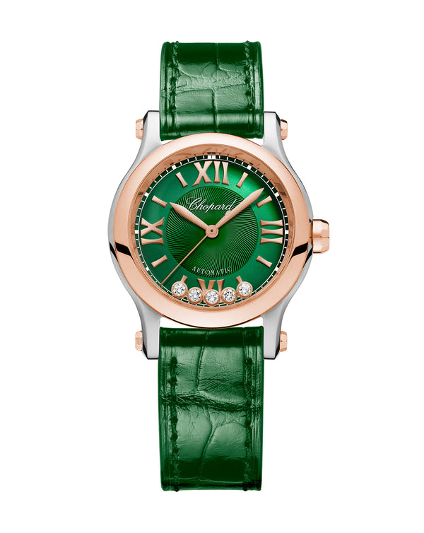 cortina Chopard Happy Sport Auto 30mm Rose Gold Green Dial Leather