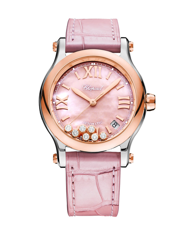 cortina Chopard Happy Sport Auto 36mm Rose Gold Pink Dial Leather