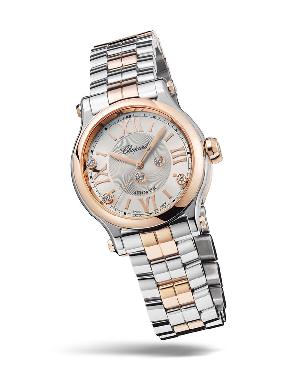 Cortina Chopard Happy Sport Automatic 33mm Rose Gold Silver Dial Steel Bracelet