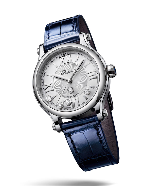 Cortina Chopard Happy Sport Automatic 33mm Steel Silver Dial Blue Leather Strap