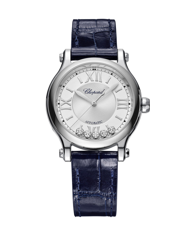 cortina Chopard Happy Sport Automatic 33mm Steel Silver Dial Blue Leather Strap