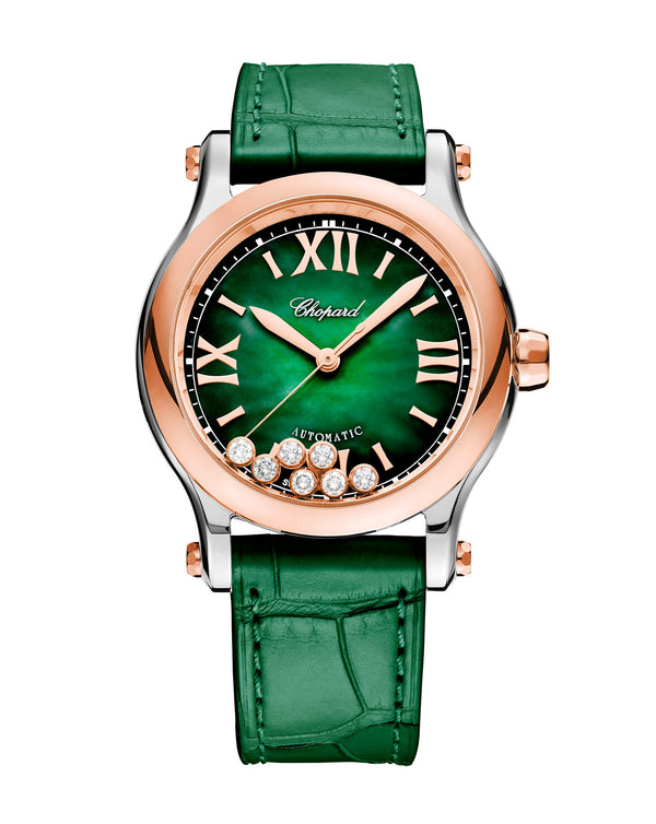 cortina Chopard Happy Sport Automatic 36mm Rose Gold Green Dial Green Leather Strap