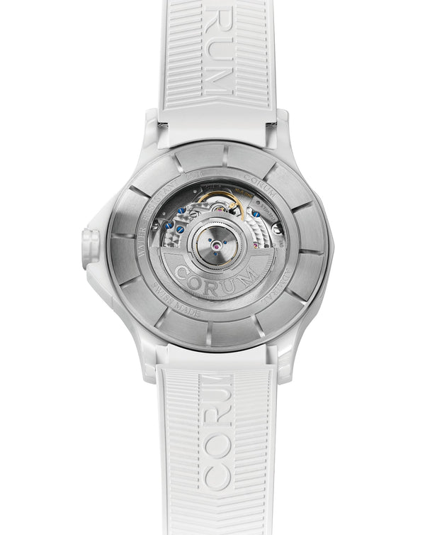 Cortina Corum Admiral 42 Automatic Sunray White Dial With Color Splash White Ceramic Case 18K Rose Gold Bezel Stainless Steel