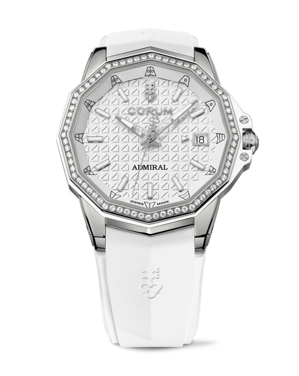 cortina Corum Admiral Automatic 38mm Titanium with Diamond Bezel White Dial White Rubber Strap