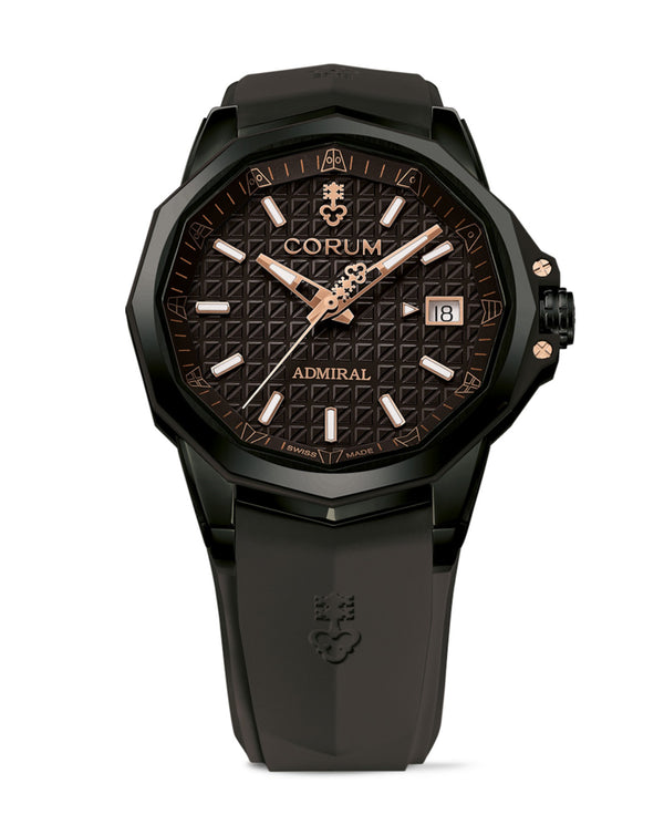 cortina Corum Admiral Chronograph 38mm Titanium with PVD Case Black Dial Black Rubber Strap