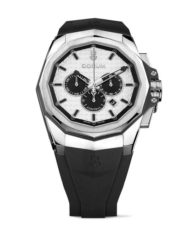 cortina Corum Admiral Chronograph 45mm Titanium Case Silver & Black Dial Black Rubber Strap