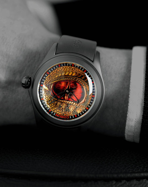 Cortina Corum Bubble 47 Dragon Eye Stainless Steel With Black PVD Case Black Rubber Strap