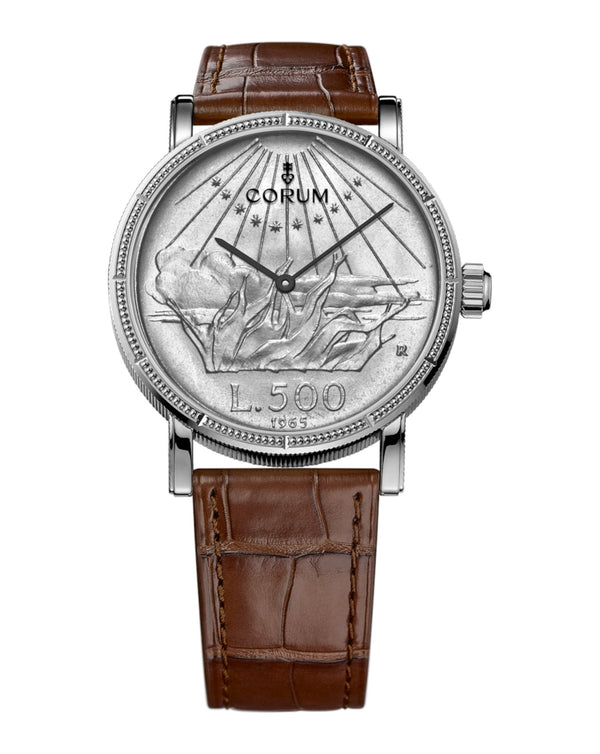 cortina Corum Heritage Artisans Coin Zecca Steel Coin Calf Leather Strap