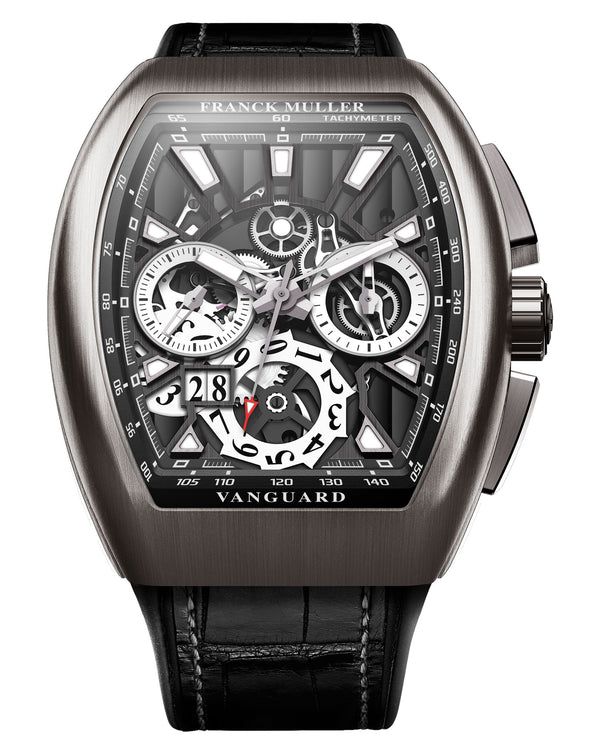 cortina Franck Muller Vanguard Grande Date Chronograph 44mm Skeleton Dial Alligator Strap