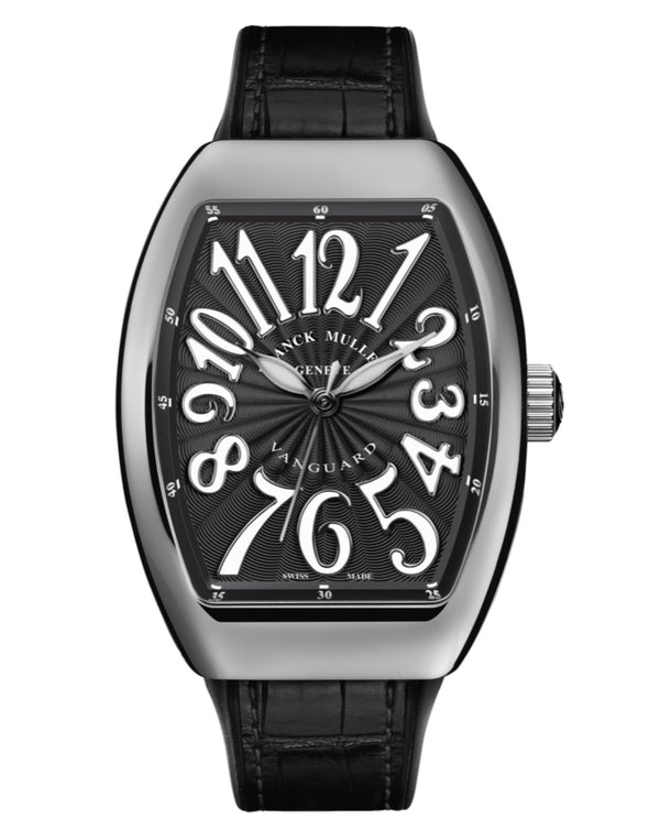 cortina Franck Muller Vanguard Lady 32mm Black Dial Black inserts on both sides of case Black Leather on Rubber Strap
