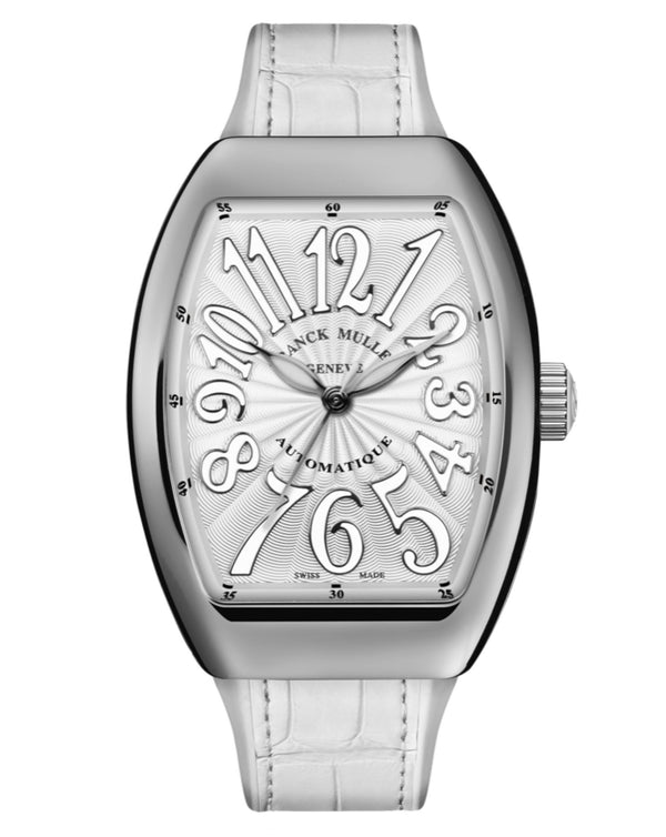 cortina Franck Muller Vanguard Lady 32mm White Dial White inserts on both sides of case White Leather on Rubber Strap