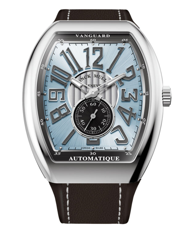 cortina Franck Muller Vanguard Slim Vintage 41mm Blue Dial Blue inserts on both sides of case Brown Leather on Rubber Strap