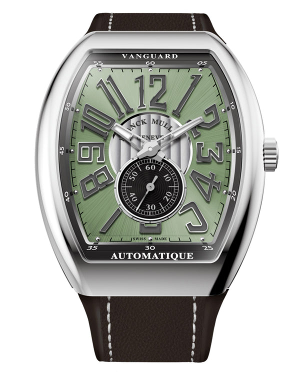 cortina Franck Muller Vanguard Slim Vintage 41mm Green Dial Green inserts on both sides of case Brown Leather on Rubber Strap