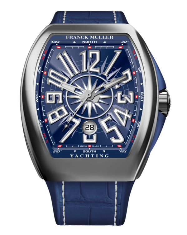cortina Franck Muller Vanguard Yachting 41mm Blue Dial Blue inserts on both sides of case Blue Leather on Rubber Strap